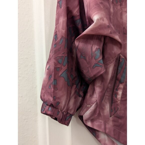 Tie-Dye Burgundy & Aqua Hooded Windbreaker Jacket With Zipper & Pockets Womens S - Picture 2 of 8